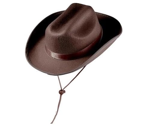 Uni Cowboyhut für Kinder, breite Krempe, Western-Cowboyhut mit verstellbarem Riemen, Festival-Kostüm-Zubehör (Dunkelbraun, Einheitsgröße) von Felcia