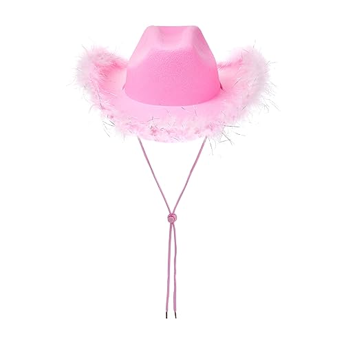 Uni Cowboyhut für Kinder, breite Krempe, Western-Cowboyhut mit verstellbarem Riemen, Festival-Kostüm-Zubehör (Rosa, Einheitsgröße) von Felcia