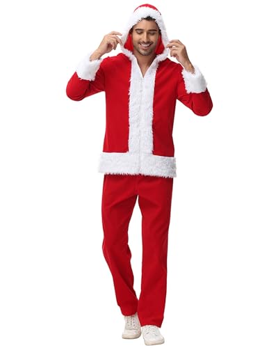 Weihnachtsfamilie Weihnachtsmann Cosplay Kostüm Rot Langarm Gürtel Tops Hosen Weihnachtsmütze Sets für Xmas Motto-Party (A-Pink, L) von Felcia