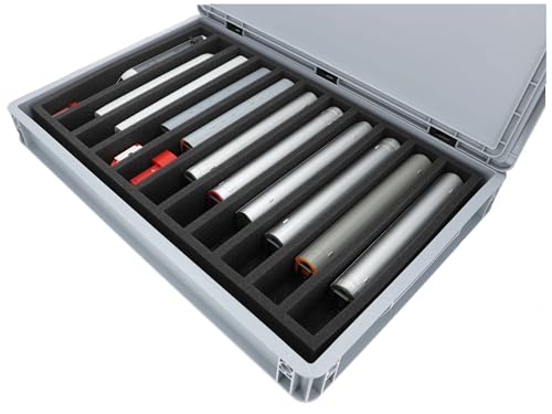 Feldherr H0 Modelleisenbahn Aufbewahrungsbox - 60x40 Eurobox mit 11 Fächern für stehende Loks & Waggons - Transport- & Staubschutz-System - Made in Germany von Feldherr
