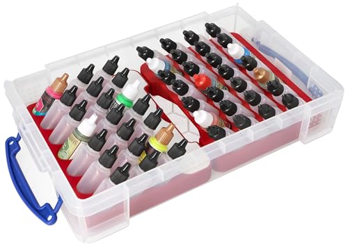 Feldherr Farbhalter-Set für Farbfläschchen (25 mm Ø) - inklusive 4l Really Useful Box für 49 Dropper Bottles - kompatibel mit Vallejo, Army Painter - Pinselfach mit Deckel, Farbe:Kirschrot von Feldherr
