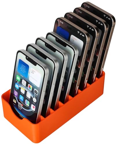 Feldherr Handy-Parkplatz Aufbewahrungsbox für 8 Smartphones - Handy-Garage und Halterung für Klassenzimmer, Büros und Seminare - Für alle gängigen Smartphones - Sofort einsatzbereit, Farbe:Orange von Feldherr