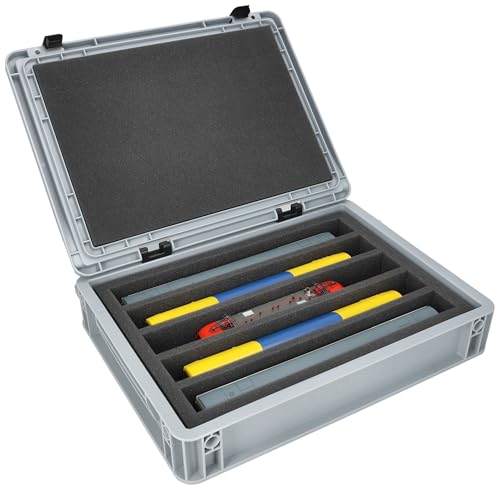 Feldherr Eurobox 40x30 Set für Modelleisenbahnen - Spur H0-5 Fächer - Schaumstoffeinlage für stehende Aufbewahrung - kompakte Transportlösung für Loks und Waggons von Feldherr