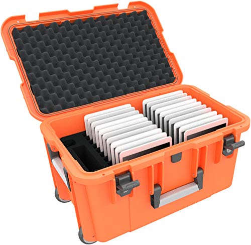 Koffer/Trolley für 20 Tablets in dicken Hüllen - Fächer 22 mm breit - kompatibel mit Apple iPad, Samsung Galaxy Tab A oder Microsoft Surface Go, Farbe:Blutorange von Feldherr