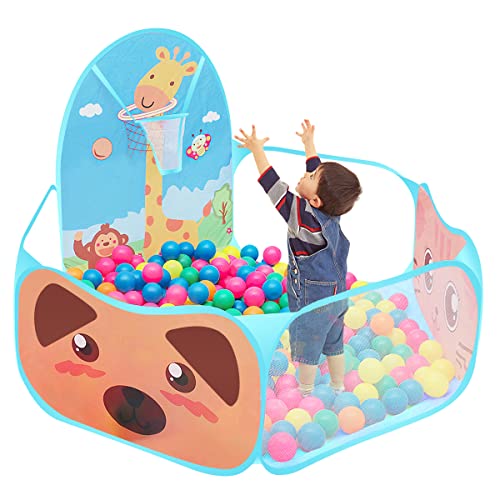 Großer Pop Up Ball Pit, Kinder Spielzelt für Kleinkinder, faltbar mit Basketballkorb, Baby Laufstall mit Basketballkorb und Aufbewahrungstasche, Bälle Nicht inbegriffen, blau von Felenny