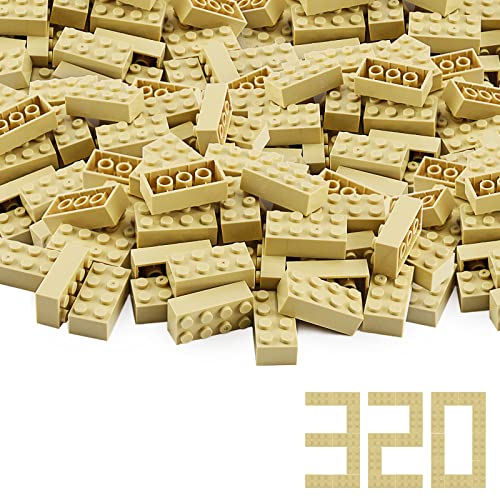 Feleph 2x4 Bausteine Tan 320 Stück Classic Steine Set Khiki Sandbräune für Kinder Basic Parts Grundlegende Teile, Baukasten, kreative Spielblöcke, Spielzeugzubehör 3001 (Tan bräune) von Feleph