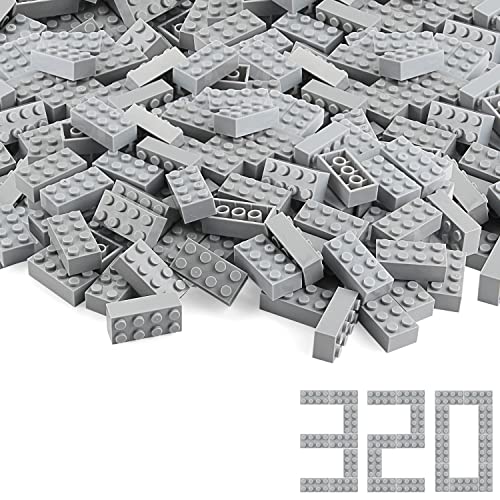 Feleph 2x4 Bausteine 320 Stück Classic Steine Set hellgraue für Kinder Basic Parts Teile, Baukasten, kreative Spielblöcke, Spielzeugzubehör 3001 (hellgraue) von Feleph