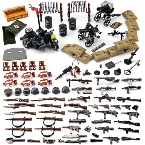 Feleph Militär Waffen Set Armee Spielzeug Paket für WW2 Soldaten Figuren aus Weltkrieg Bausteine, Mini Ausrüstungsteile und Teile Zubehörpaket kompatibel mit großen Marken von Feleph