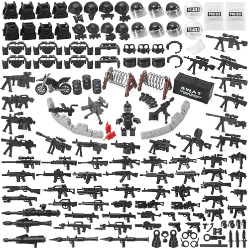 Feleph SWAT Waffen Militär Set für Figuren, Polizei WW2 Armee Spielzeuge zum Army Soldaten, Bundeswehr Krieg Teile Kompatibel mit Großen Marken Bausteinen von Feleph