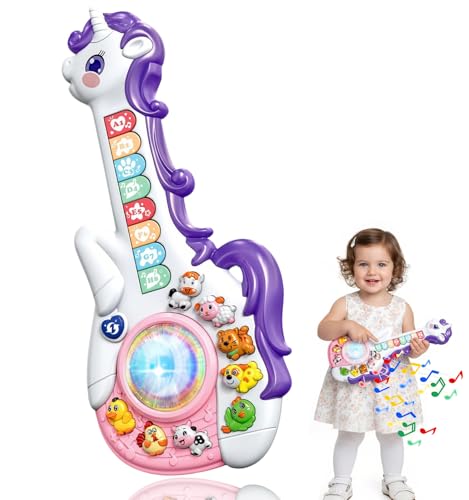 Felicify Kinder Gitarre Spielzeug, Kindergitarre, Einhorn Musikspielzeug, Musikinstrumente mit Musik, Licht & Klang, Motorikspielzeug, Multifunktionales Bildungsspielzeug, Geschenke für Jungen Mädchen von Felicify