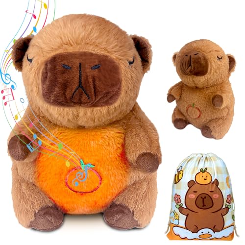Felicify Schlummer Capybara, 25cm Capybara Schlummer Kuscheltier mit Atembewegung und Musik, Capybara Kuscheltier mit Atembewegung, 4-Stufig Regulierbares, Spielzeug für Jungen und Mädchen (Braun) von Felicify
