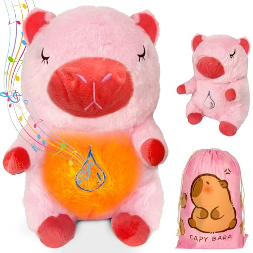 Felicify Schlummer Capybara, 25cm Capybara Schlummer Kuscheltier mit Atembewegung und Musik, Capybara Kuscheltier mit Atembewegung, 4-Stufig Regulierbares, Spielzeug für Jungen und Mädchen (Rosa) von Felicify