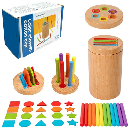 Felicify Sortierspiel, Montessori Spielzeug, Farbsortierspielzeug, Farbsensorisches Spielzeug aus Holz, Farblernbecher, Motorikspielzeug, Feinmotorik Sortierspielzeug für Jahre (2-in-1) von Felicify