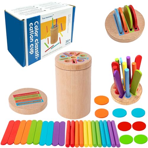 Felicify Sortierspiel, Montessori Spielzeug, Farbsortierspielzeug, Farbsensorisches Spielzeug aus Holz, Farblernbecher, Motorikspielzeug, Feinmotorik Sortierspielzeug für Jahre (3-in-1) von Felicify