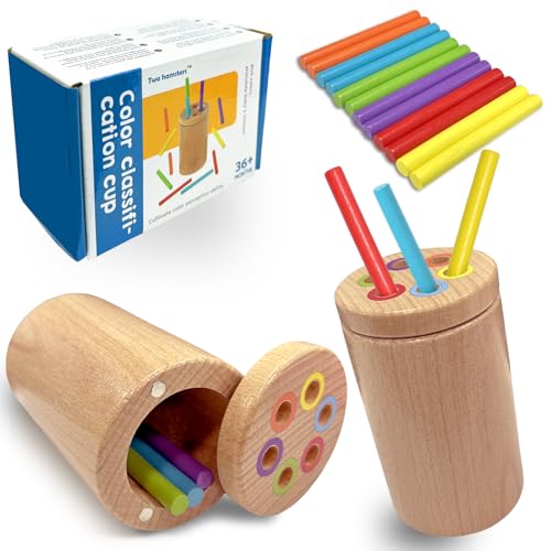 Felicify Sortierspiel, Montessori Spielzeug, Farbsortierspielzeug, Farbsensorisches Spielzeug aus Holz, Farblernbecher, Motorikspielzeug, Feinmotorik Sortierspielzeug für Kinder (Rundstab) von Felicify