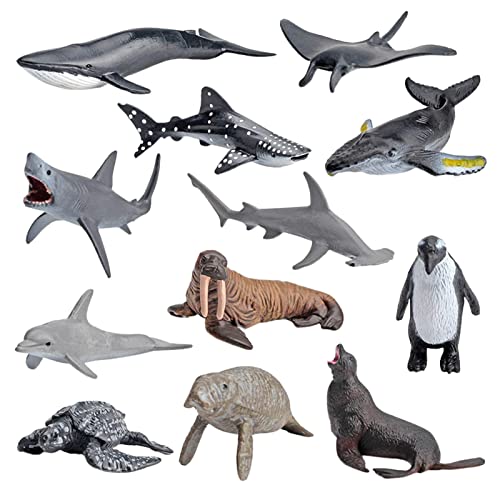 12 Stück Meerestiere Figur Spielzeug, realistische Wal Delphin Pinguin Hai Schildkröte Ozean Tiere Figuren Mini Tiermodell pädagogische Meerestiere Spielzeug für Kleinkinder Kinder von Fellflying