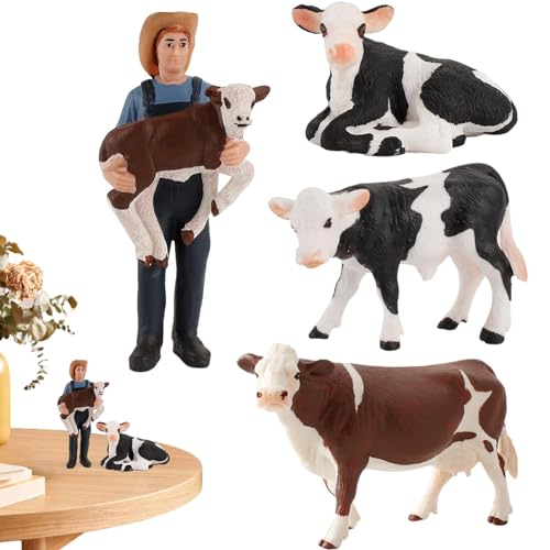 Fellflying Kuh Spielzeug - 4 Stück/Set Realistisch Detaillierte Sch Leich Kühe,Winzige Kuh-Farm-Spielzeug-Spielset, Mini-Kuh-Figur -Spielzeug-Set, Bauernhof-Tiere von Fellflying