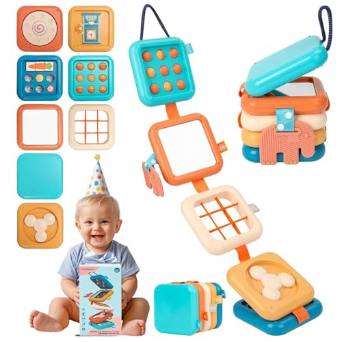 Felly Baby Busy Board 8-in-1 Montessori Spielzeug ab 1 Jahr, Kleinkinder Flugzeug Reisespielzeug, Motorikwürfel Sensorisches Pädagogisches Entwicklungsspielzeug, Geschenk Kleinkinder Jungen Mädchen von Felly