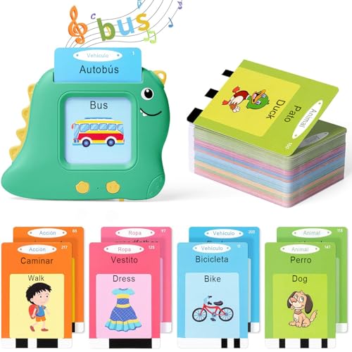 Felly Lernspielzeug für Kinder Sprechende Lernkarten 1 2 3 4 5 Jahre 224 Wörter Lernmaschine Flash Karten Montessori Spielzeug Geschenk für Babys Jungen Mädchen - Spanisch & Englisch von Felly
