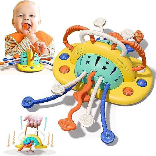 Felly Montessori Spielzeug ab 1 Jahr, Sensorisches Spielzeug für Kleinkinder, Silikon-Zugschnur-Aktivitätsspielzeug,Beißring Spielzeug ab 1 2, Motorik Reisespielzeug für Kleinkinder ab 6-18 Monaten von Felly