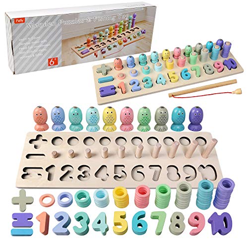 Felly Lernspielzeug ab 1 2 3 Jahre, Montessori Spielzeug aus Zahlen Lernen, Holzspielzeug Puzzlespiel Lernen | holzblöcke aus Holz - motorik für das frühe Lernen im Kindergarten für Kleinkinder von Felly