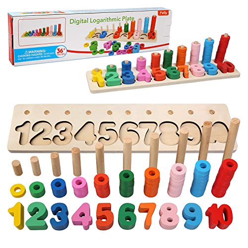 Felly Lernspielzeug ab 3 4 5 Jahre, Montessori Spielzeug aus Zahlen Lernen, Holzspielzeug Puzzlespiel Lernen | Puzzles aus Holz - motorik für das frühe Lernen im Kindergarten für Kleinkinder von Felly
