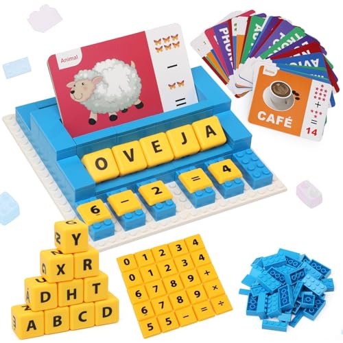 Felly Rechtschreibspiel für Kinde Buchstaben Building Blocks Spiele Lernen Montessori Spielzeug ab 3 4 5 6 7 Jahre Junge Mädchen Spanisch Spielzeug Sprachenlernen Geschenk Spielzeuge von Felly