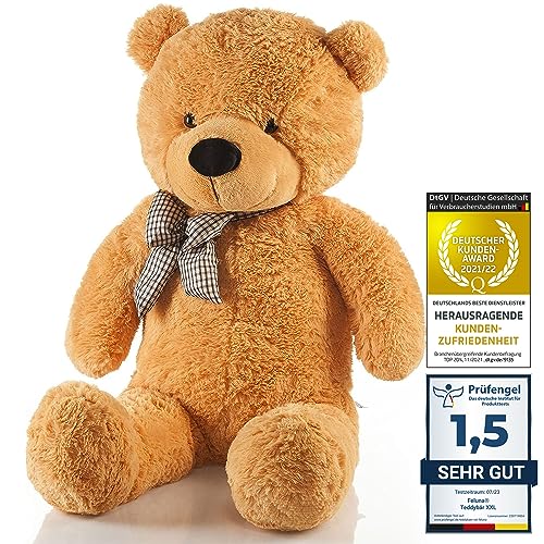 Feluna Riesen Teddybär XXL Kuschelbär 120 cm groß Plüschbär - Original Teddy Bär mit Schleife Hellbraun von Feluna