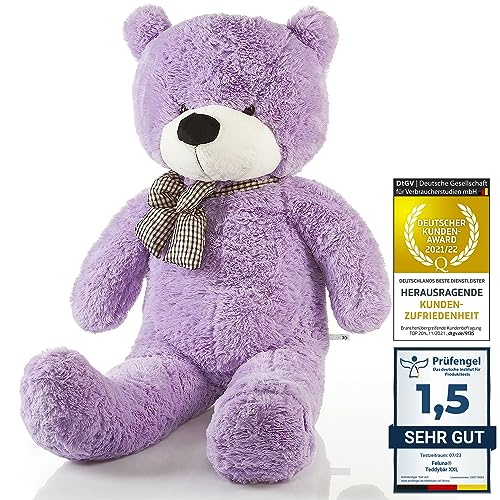 Feluna Riesen Teddybär XXL Kuschelbär 120 cm groß Plüschbär - Original Teddy Bär mit Schleife Lila von Feluna