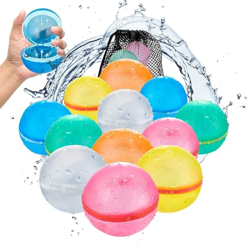 FemKey Wasserbomben Wiederverwendbar, 12 Stück Wiederverwendbare Wasser Bomben Selbstschließend, Set Wasserballons Splash Bälle schnelles Befüllen für Sommerfest, Wasserparty, Strand, Schwimmpool von FemKey