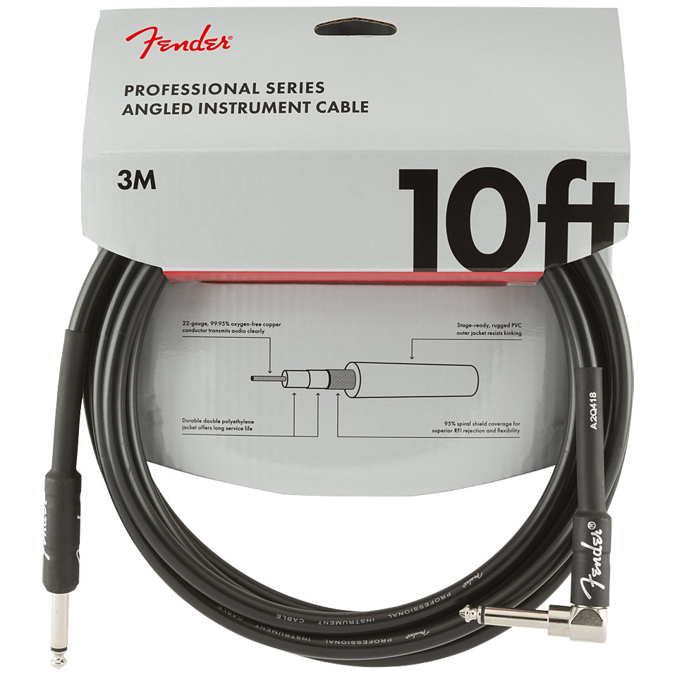 Fender Pro Series 3 m BLK Angled Instrumentenkabel von Fender