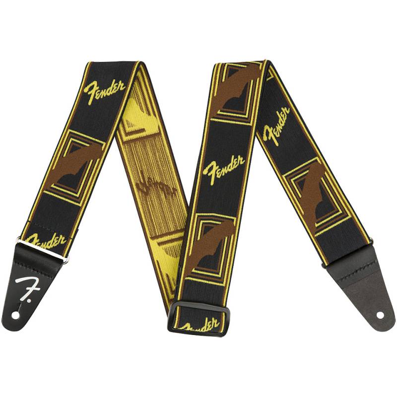 Fender WeighLess 2" Monogram Strap, Black/Yellow/Brown Gitarrengurt von Fender
