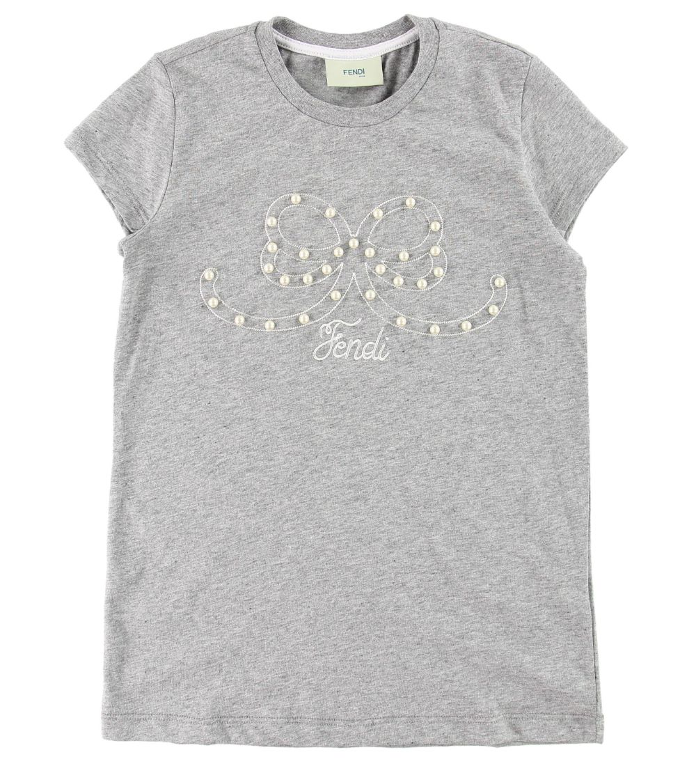 Fendi Kids T-Shirt - Graumeliert m. Perlen - Fendi - 8 Jahre (128) - T-Shirts von Fendi