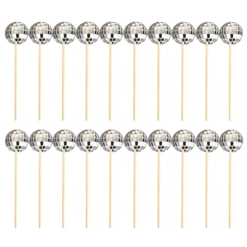 Disco Ball Cupcake Toppers,20 Stück Silberne Spiegelkugel Mini Disco Kugeln Toppers Disco Ball Cake Toppers für Geburtstags Disco Thema 70er Party Zubehör von Fenglin-joy