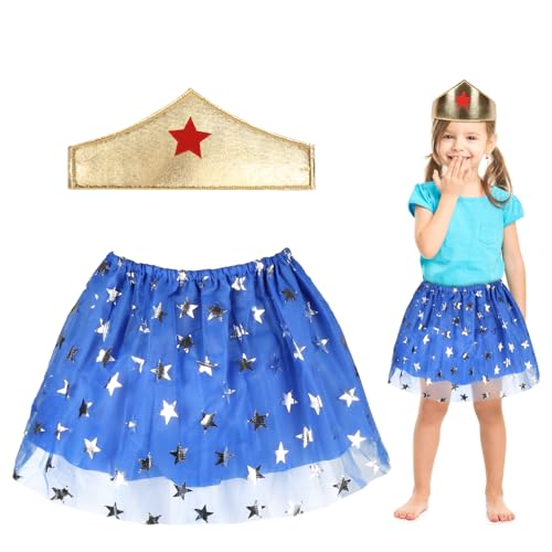 Fennoral 2tlg Königin Kostüm Kinder Blau Prinzessin Tutu Tüllrock mit Krone Königin Kostüm Cosplay Queen Kleidung Zubehör für Mädchen Karneval Halloween Fasching Mottoparty von Fennoral