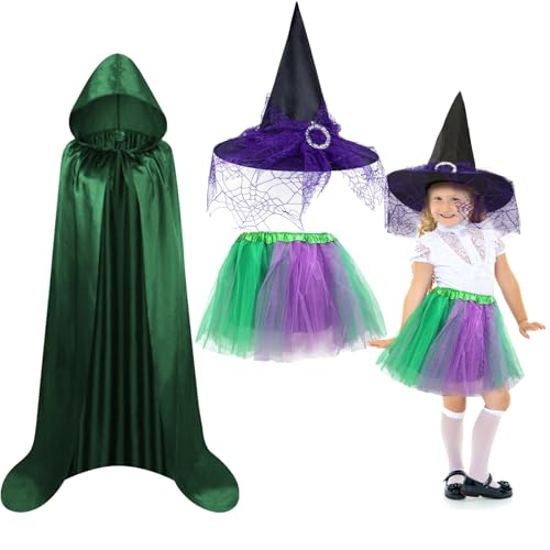 Fennoral 3tlg Hexenkostüm Kinder Halloween Hexen Kostüm mit Grün Hexenrock Dunkelgrün Zauberer Umhang Hexenhut Hexen Zauberer Cosplay Kinderkostüm Zubehör für Mädchen Halloween Karneval Hexennacht Fennoral 3tlg Hexenkostüm Kinder Halloween Hexen Kostüm mit Grün Hexenrock Dunkelgrün Zauberer Umhang Hexenhut Hexen Zauberer Cosplay Kinderkostüm Zubehör für Mädchen Halloween Karneval Hexennacht von Fennoral
