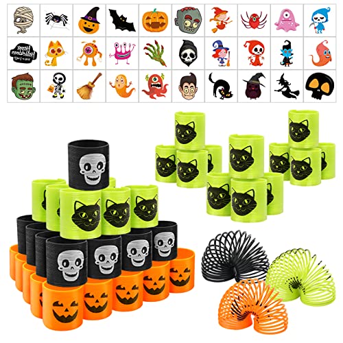 Fennoral 40 Stück Mini Halloween Spiralen Magic Springs - Spinnen Skelett Kürbis- Haloweenparty Mitgebsel Kinderparty Gastgeschenke Lernspielzeug（orange schwarz grün） von Fennoral