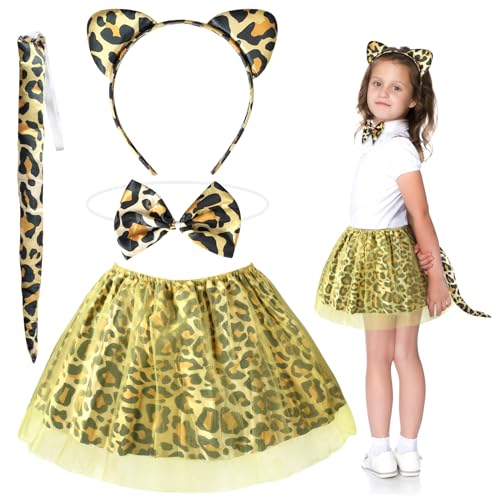 Fennoral 4tlg Leoparden Kostüm Kinder Leopard Tüllrock mit Leopardenohren Haarreif Schwanz Fliege Jaguar Cosplay Tierkostüm Kinderkostüm für Mädchen Karneval Halloween Fasching Mottoparty Fennoral 4tlg Leoparden Kostüm Kinder Leopard Tüllrock mit Leopardenohren Haarreif Schwanz Fliege Jaguar Cosplay Tierkostüm Kinderkostüm für Mädchen Karneval Halloween Fasching Mottoparty von Fennoral