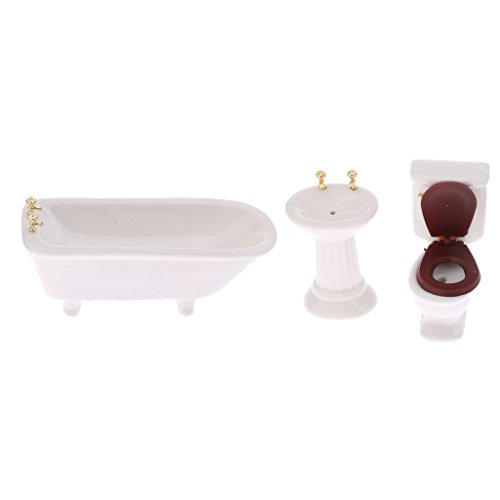 Fenteer 1/12 Puppenhaus Badezimmer Möbel - Mini Badewanne + Waschbecken + Toilette - 3tlg/Set von Fenteer