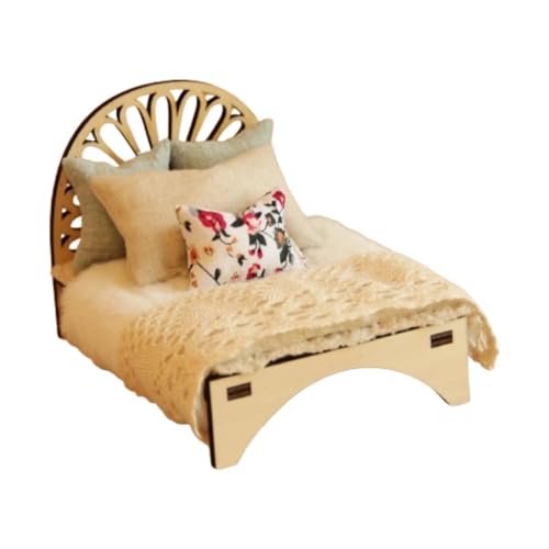 Fenteer 1/12 Puppenhaus Bett Einzelbett Elegantes Rollenspiel Dekorationszubehör Miniaturmöbel für Schlafzimmer Ornamente Dekoration, Holz Fenteer 1/12 Puppenhaus Bett Einzelbett Elegantes Rollenspiel Dekorationszubehör Miniaturmöbel für Schlafzimmer Ornamente Dekoration, Holz von Fenteer