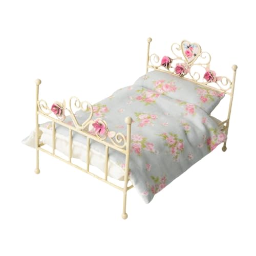 Fenteer 1/12 Puppenhaus Eisenbett, Mini Retro Bett, Realistisches Einzelbett, Kleines Bett für DIY Modell, Lebensszenen Layout, Schaufenster Ausstellungsmöbel, Blumenbettwäsche Fenteer 1/12 Puppenhaus Eisenbett, Mini Retro Bett, Realistisches Einzelbett, Kleines Bett für DIY Modell, Lebensszenen Layout, Schaufenster Ausstellungsmöbel, Blumenbettwäsche von Fenteer