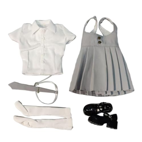 Fenteer 1/6 Kurzarm-Oberteil und Kleid, Mini-Hosenträgerrock, Retro-Freizeitkleidung für Puppen, Verkleidung für 12-Zoll-Frauenfiguren, Kostümzubehör, Grau Und Weiß Fenteer 1/6 Kurzarm-Oberteil und Kleid, Mini-Hosenträgerrock, Retro-Freizeitkleidung für Puppen, Verkleidung für 12-Zoll-Frauenfiguren, Kostümzubehör, Grau Und Weiß von Fenteer