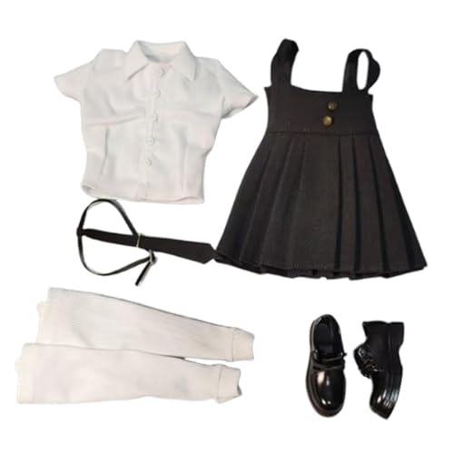 Fenteer 1/6 Kurzarm-Oberteil und Kleid, Mini-Hosenträgerrock, Retro-Freizeitkleidung für Puppen, Verkleidung für 12-Zoll-Frauenfiguren, Kostümzubehör, Schwarz Und Weiß von Fenteer