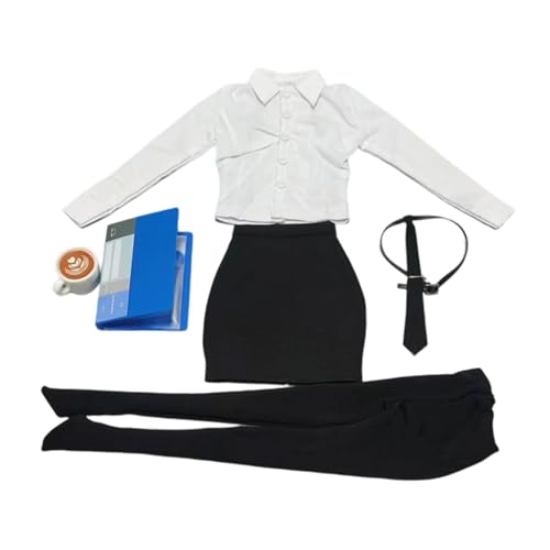 Fenteer 1/6 Maßstab Damenkleidung Outfits Kostüm Professionelle Puppenkleidung Sammlerstück Modekleidung Krawatte Weißes Hemd Kaffee Strumpfhose, Schwarz-Weiss von Fenteer