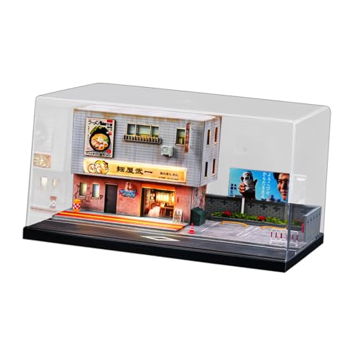 Fenteer 1/64 Fahrzeugmodell-Vitrine, Diaroma, Ramen-Shop, Szene, Schaufenster, Acryl, Japanisches Straßendiorama für winzige Figuren, Legierungsauto von Fenteer