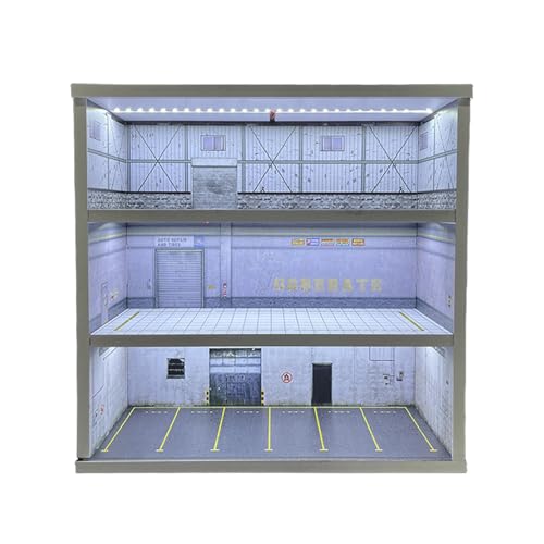 Fenteer 1/64 Modellauto-Vitrine, Miniatur-Szene, Garage, Diorama, staubdicht, 3 Ebenen, Spielzeugauto-Aufbewahrungsbox, simulierte Parkplatzszene, Style B von Fenteer