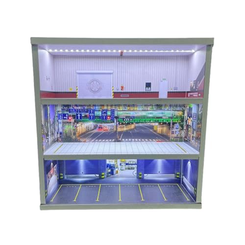 Fenteer 1/64 Modellauto-Vitrine, Miniatur-Szene, Garage, Diorama, staubdicht, 3 Ebenen, Spielzeugauto-Aufbewahrungsbox, simulierte Parkplatzszene, Style D von Fenteer