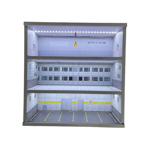 Fenteer 1/64 Modellauto-Vitrine, Miniatur-Szene, Garage, Diorama, staubdicht, 3 Ebenen, Spielzeugauto-Aufbewahrungsbox, simulierte Parkplatzszene, Style E von Fenteer