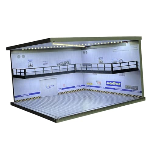 Fenteer 1/64 Parkplatz-Szenen-Ausstellungsstand mit Licht, doppellagige Aufbewahrungsbox, Geschenkdekor, LED-Vitrine, Druckguss-Autogarage, Style A von Fenteer