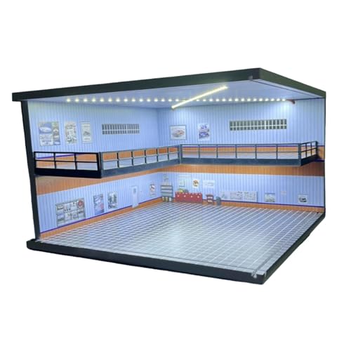 Fenteer 1/64 Parkplatz-Szenen-Ausstellungsstand mit Licht, doppellagige Aufbewahrungsbox, Geschenkdekor, LED-Vitrine, Druckguss-Autogarage, Style B von Fenteer